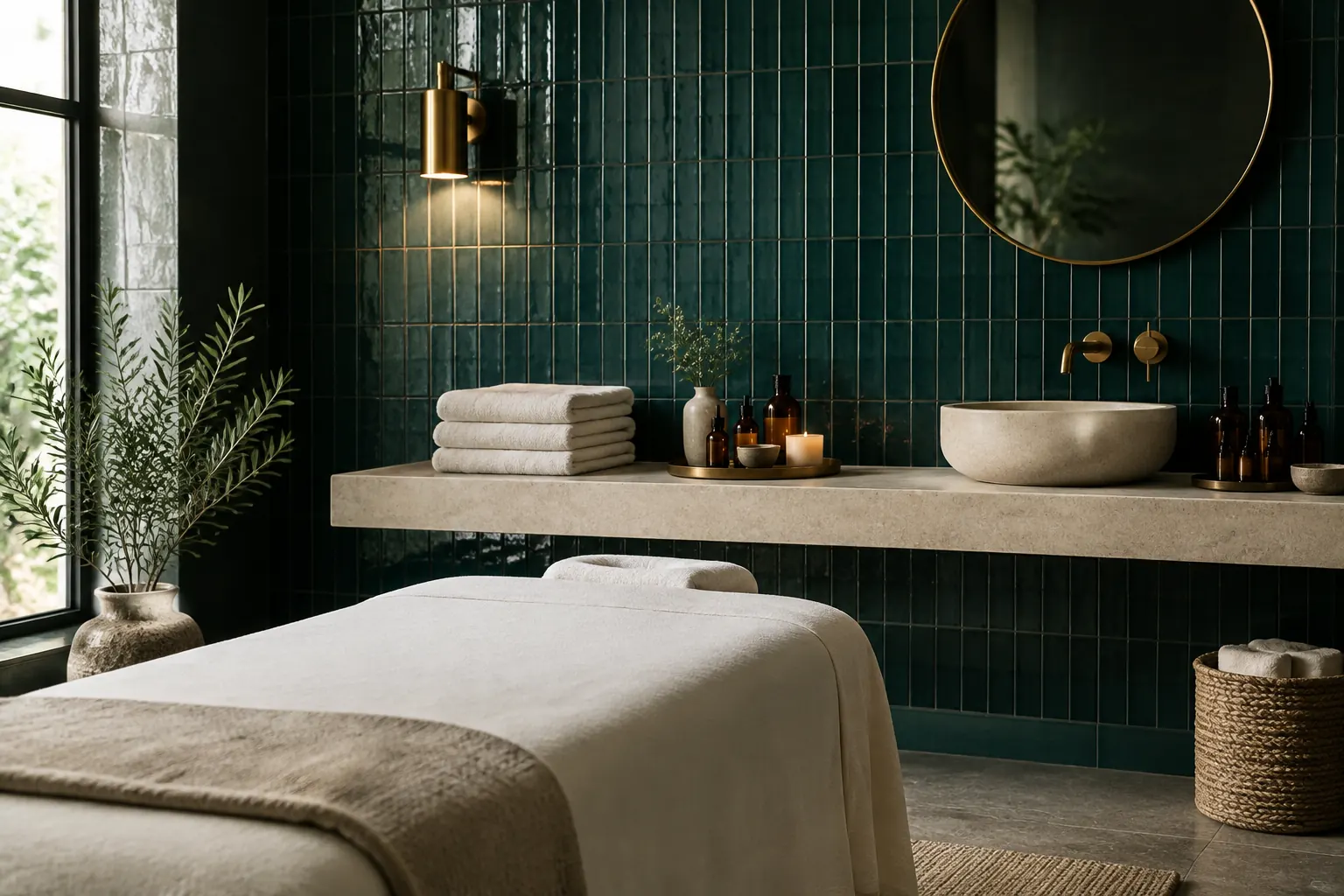 Treatment room with linens and oils